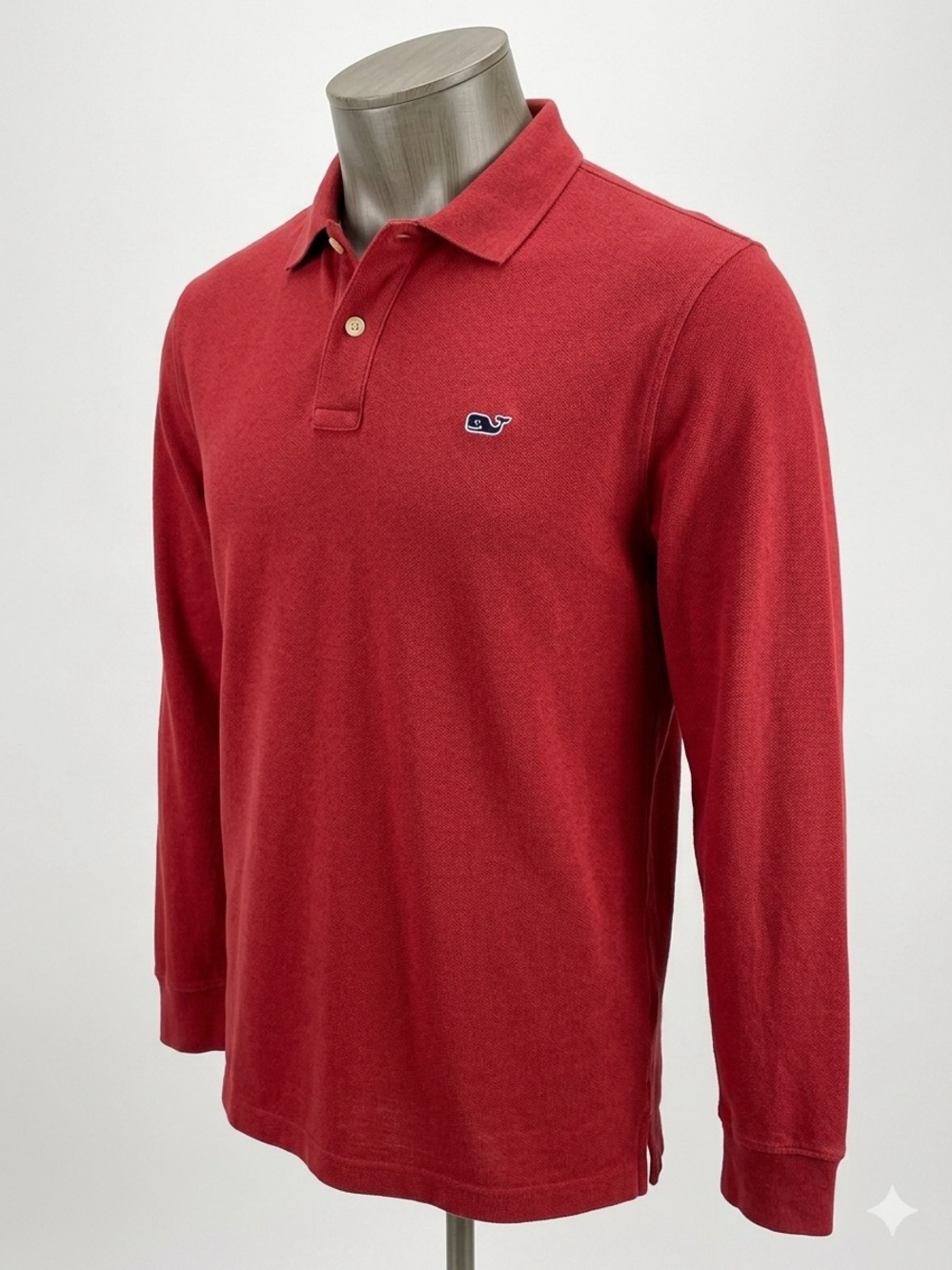 Men's Vineyard Vines XL Red Long Sleeve Pique Polo Shirt Whale Logo 100% Cotton